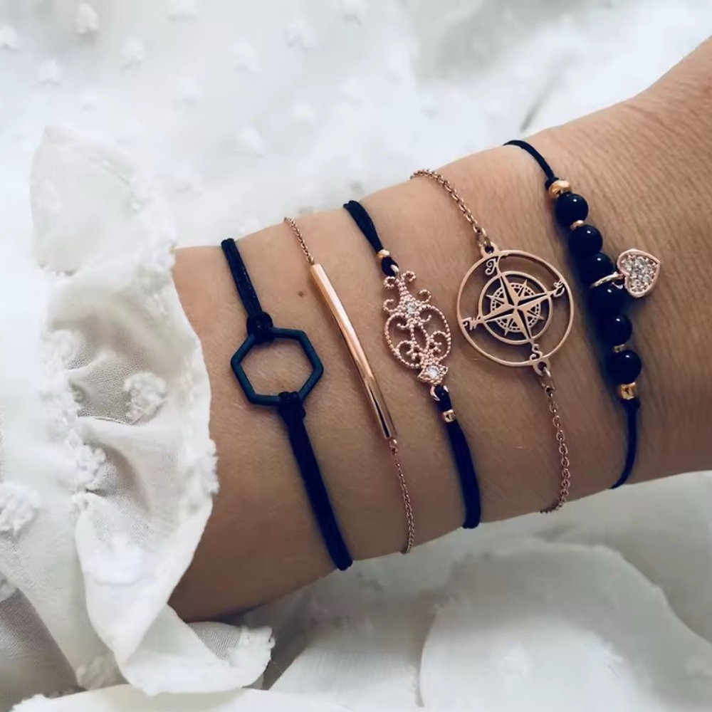 Elegant Black and Gold Women's Bracelet Set